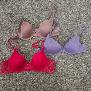 Maidenform Lace Underwire Plunge Shaping Supportive T Shirt Bra Set Bundle 34A